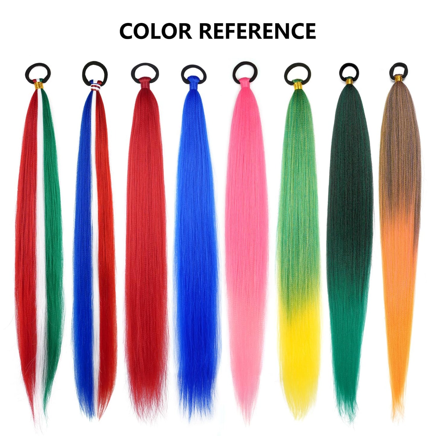 2 Pack Braid Ponytail Extension with Elastic Tie Straight Sleek Wrap Around Braid Ponytail Green Pink Gradient 26 Inch (Green/Rose Pink/Light Pink#)