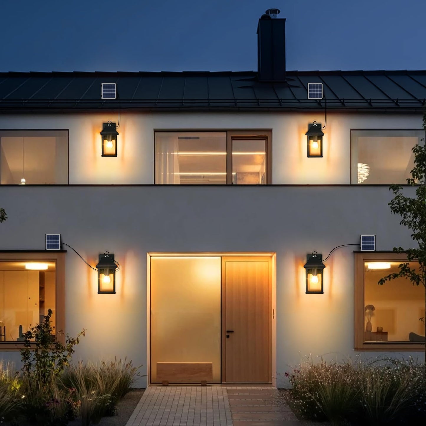 2 Pack Solar Porch Lights Outdoor, Dusk to Dawn Motion Sensor Solar Wall Lantern with 3 Modes, Separate Panel & Power Replaceable Exterior Waterproof Wall Sconce Lighting Lamp for House Garage Patio