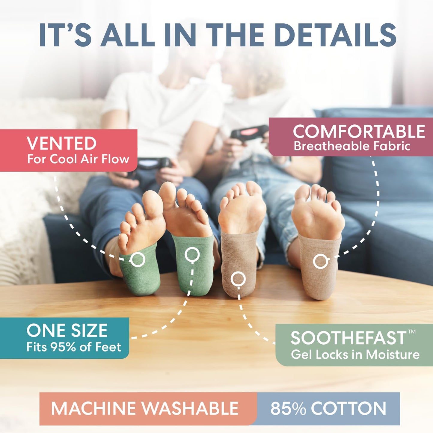 Dr. Frederick's Original Moisturizing Heel Socks for Cracked Heel Treatment - 2 Pairs - Socks for Dry Feet - Cracked Skin Repair & Overnight Hydration - Foot Care for Women & Men - Argan Oil