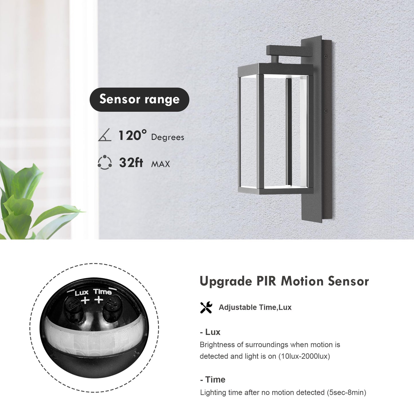 2 Pack PIR Motion Sensor Outdoor Lights, LED Integrated Porch 750 Lumen Outside Wall Light with Clear Glass, Modern Exterior Fixture, 3000K Sconce for House Patio Garage Yard Front Door Dark Grey