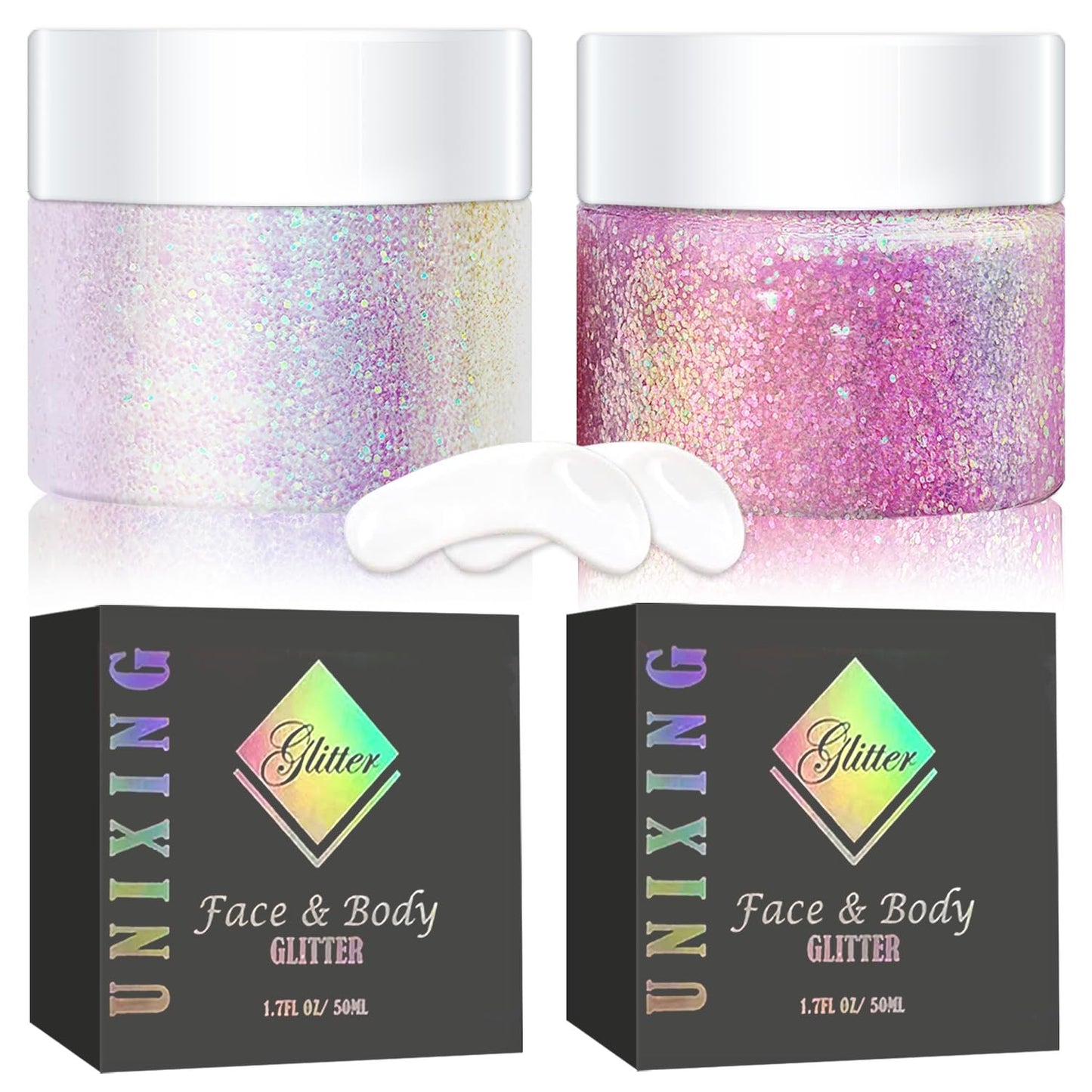 2 Pack Holographic Body Glitter Gel for Body, Face, Hair and Lip Color Changing Sparkling Face Glitter Gel for Music Festival Halloween Concerts Art Party Rave (Neon Pink + Pink Chameleon)