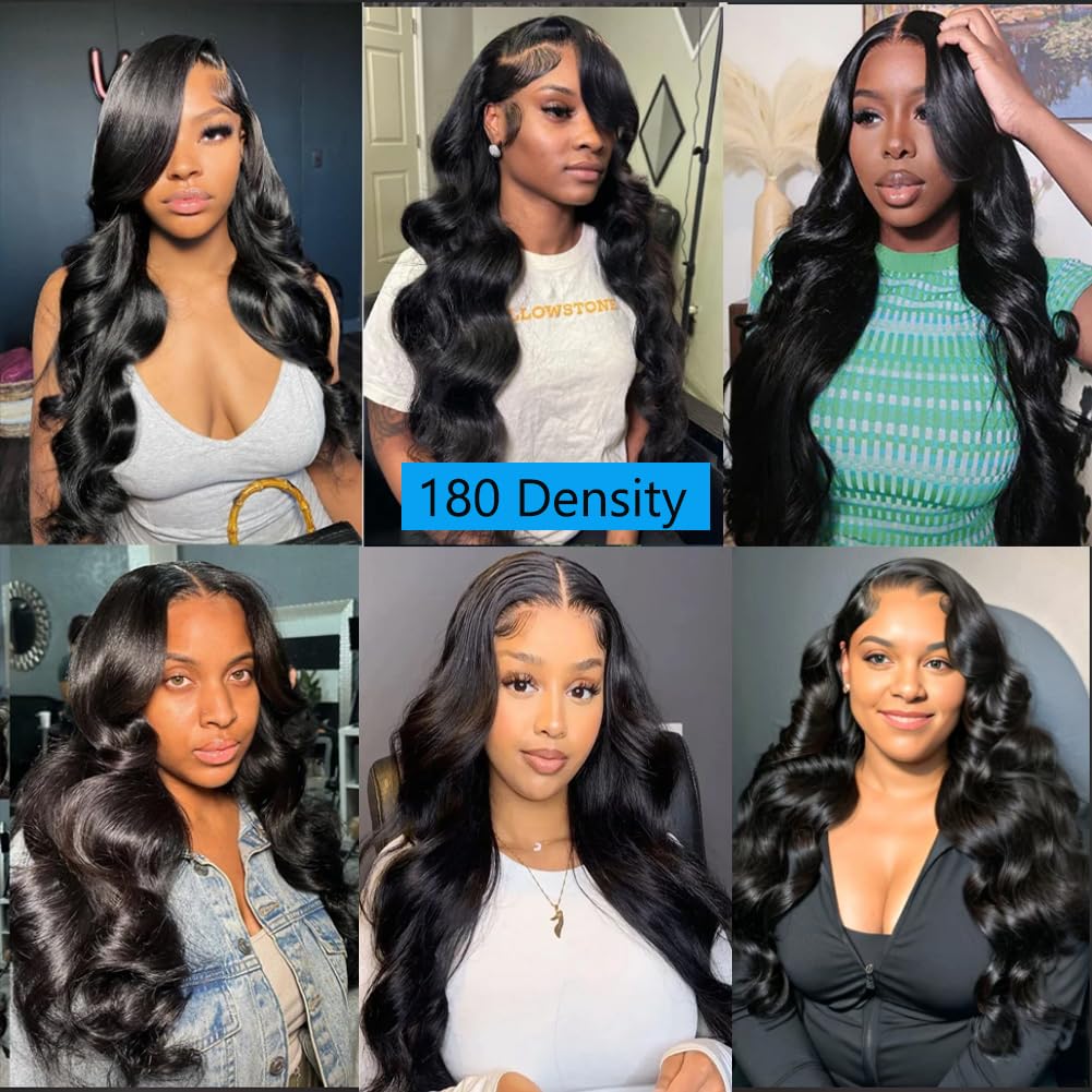 13x6 Lace Front Wigs Human Hair 180% Density Body Wave Lace Front Wigs Human Hair 20 Inch HD Transparent Lace Frontal Wigs Human Hair Glueless Human Hair Wigs for Women Natural Black Color