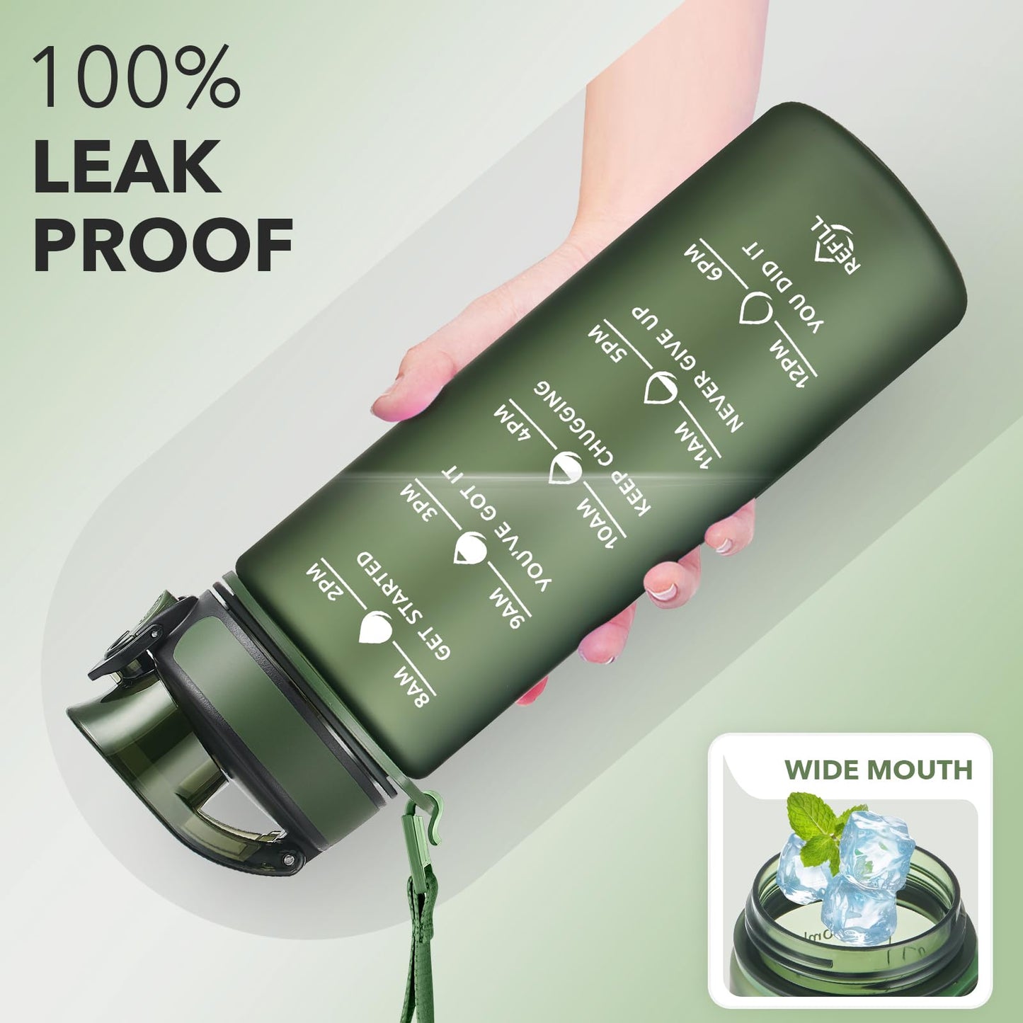 Enerbone 24 oz Water Bottle, Leakproof BPA & Toxic Free, Motivational Water Bottle with Times to Drink and Straw, Fitness Sports Water Bottle with Strap for Office, Gym, Outdoor Sports