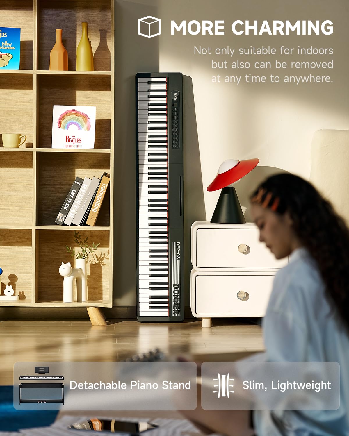 Donner Digital Piano Keyboard Velocity-Sensitive 88 Keys with Removable Piano Stand, Compact Beginner Home Electric Piano with Split Mode, LCD Screen, and Triple Pedal DEP-08