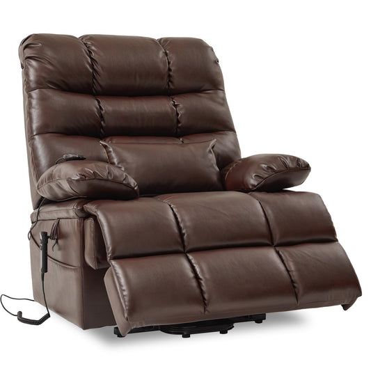 DYNOX 400lbs Lift Chairs for Big & Tall Seniors Power Lay Flat Recliner Extra Large Wide Oversized Lift Sofa with Heat Massage Electric Lift Recliner Chair Bed(9205,Faux Leather, Dark Brown)