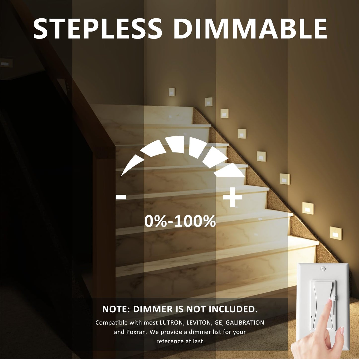 12 Pack Motion Sensor Stair Lights Indoor Outdoor, 120V Hardwired Motion Activated Step Lights, 4W 300LM Dimmable Staircase Light, 5CCT Stairway Light, 2700K-6500K, Dimmer Switch, ETL, White
