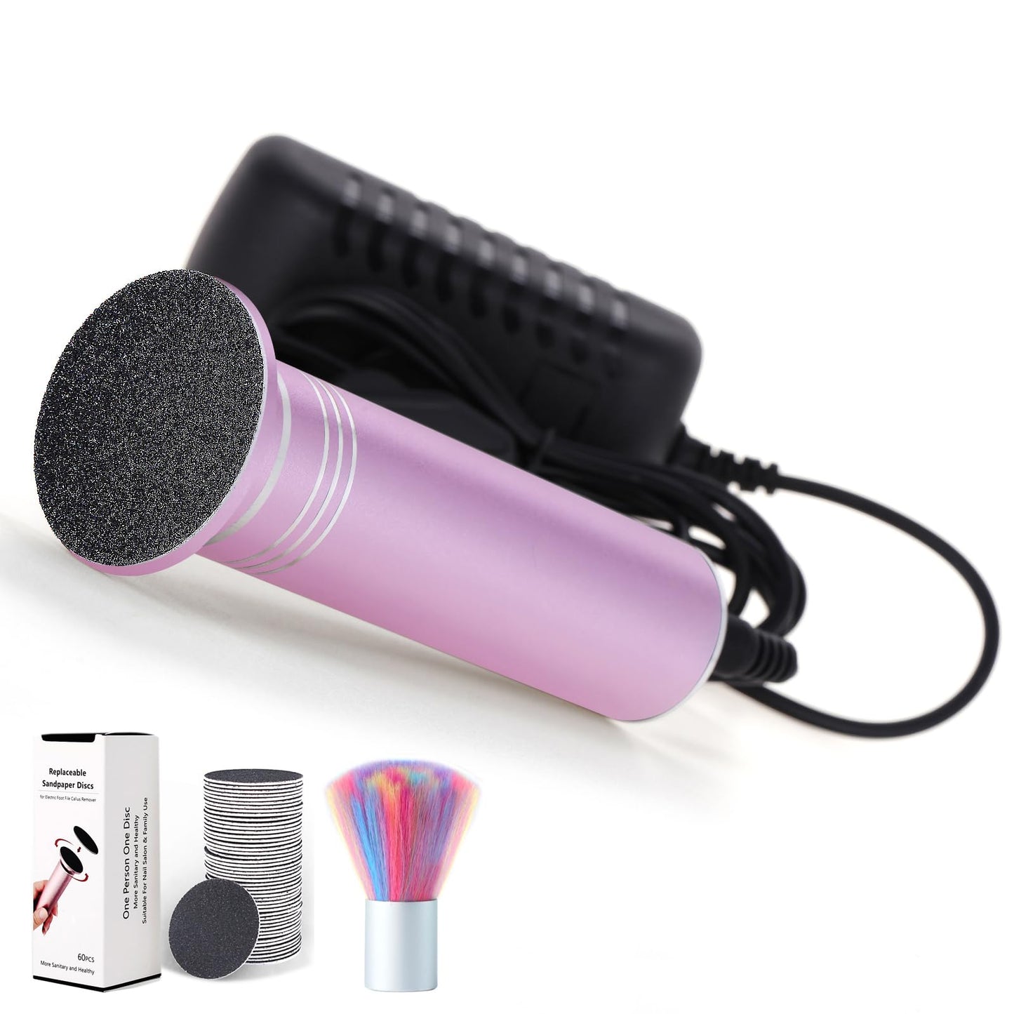Electric Callus Remover for Feet, Professional Electric Foot File Foot Sander Pedicure Foot Care Tools for Hard Cracked Dry Dead Skin, Infinitely Adjustable Speed, 60 Sandpaper Discs, Pink