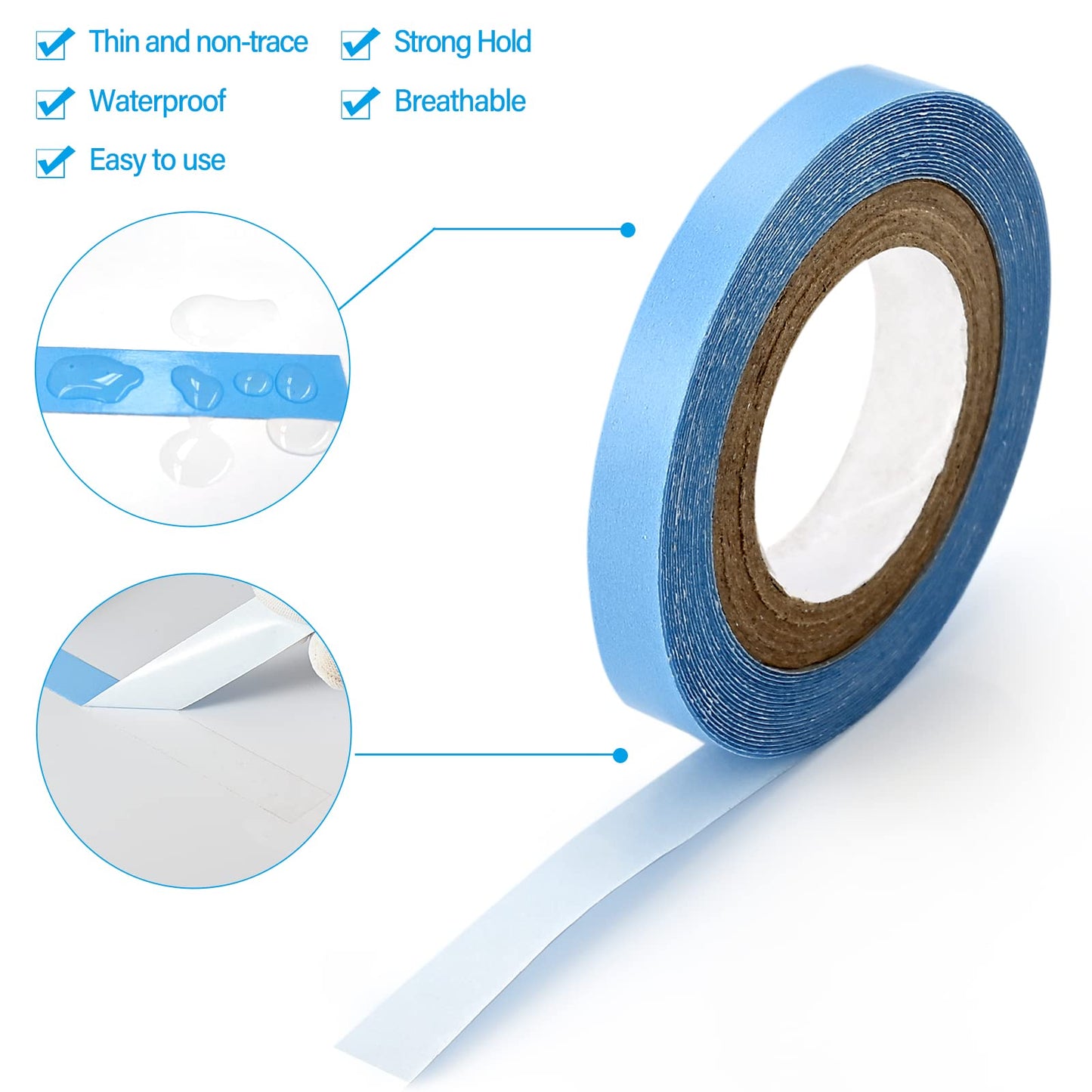 EHDIS Hair Tape Tabs,6 Sheets Double Sided Replacement Tape Adhesive Hair Extension Tapes Lace Front Wig Adhesive Tape Roll with Glue Remover Scraper Tool and Tweezers