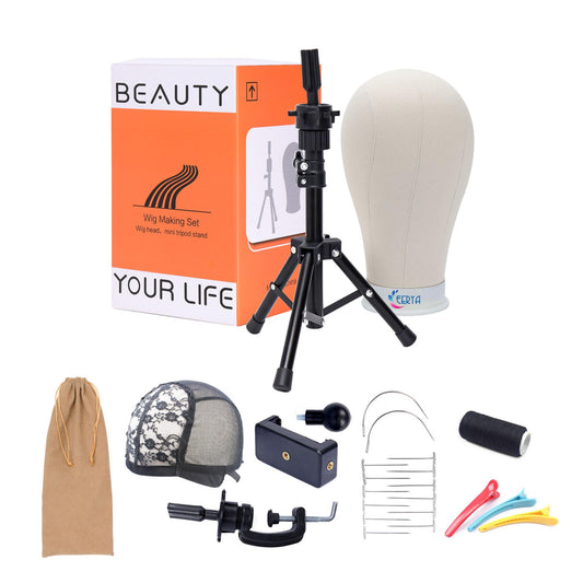 EERYA 22 Inch Wig Head Stand - Tripod Wig Mannequin for Styling, Displaying - Light Brown