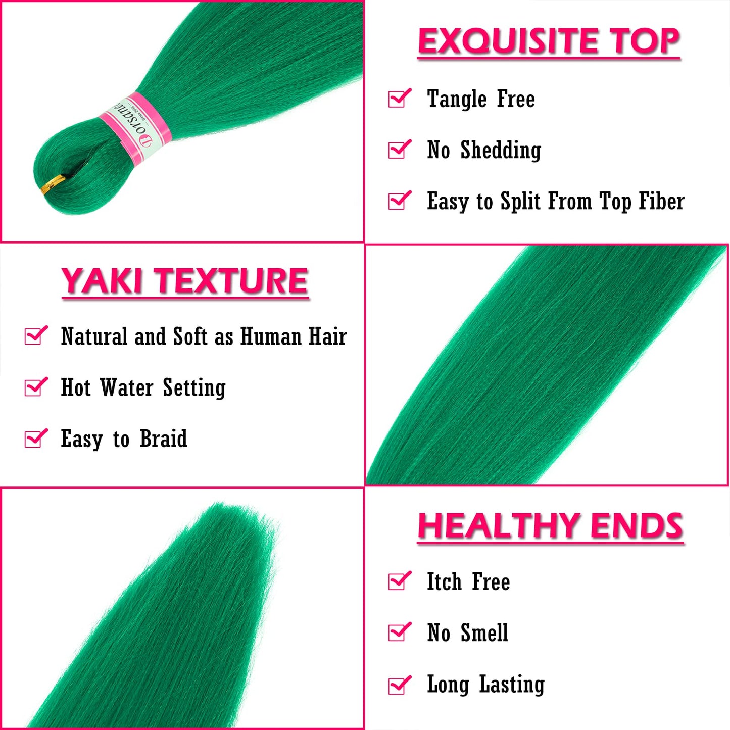 Dorsanee Green Braiding Hair Pre Stretched 20 Inch 3 Packs Professional Easy Braiding Hair for Crochet Braids Twists Locs Hair Soft Yaki Texture Hot Water Setting Synthetic Hair Extensions