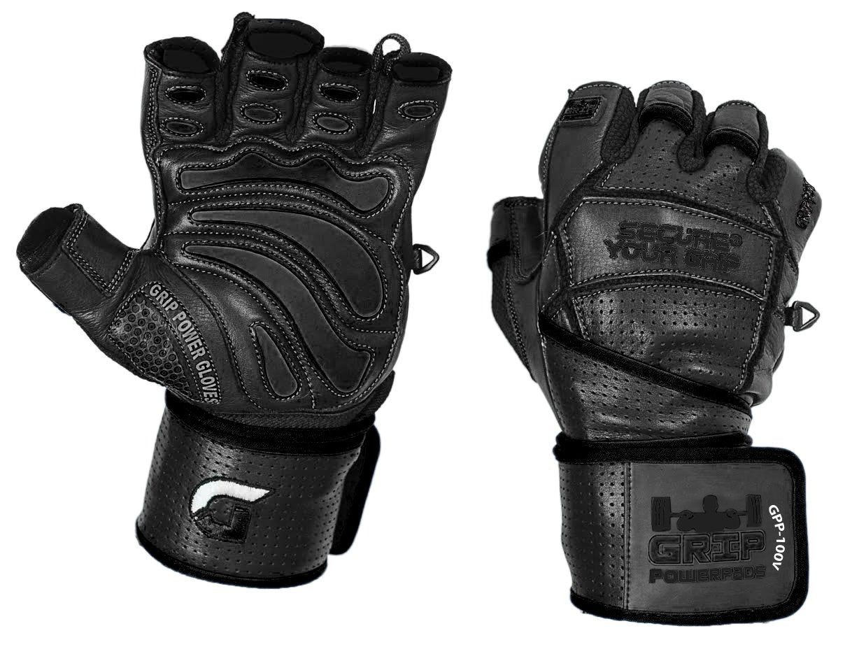 Elite Leather Gym Gloves with Built in 2" Wide Wrist Wraps Best Leather Glove Design for Weight Power Lifting Bodybuilding & Strength Training Workout Exercises (Black, Medium)