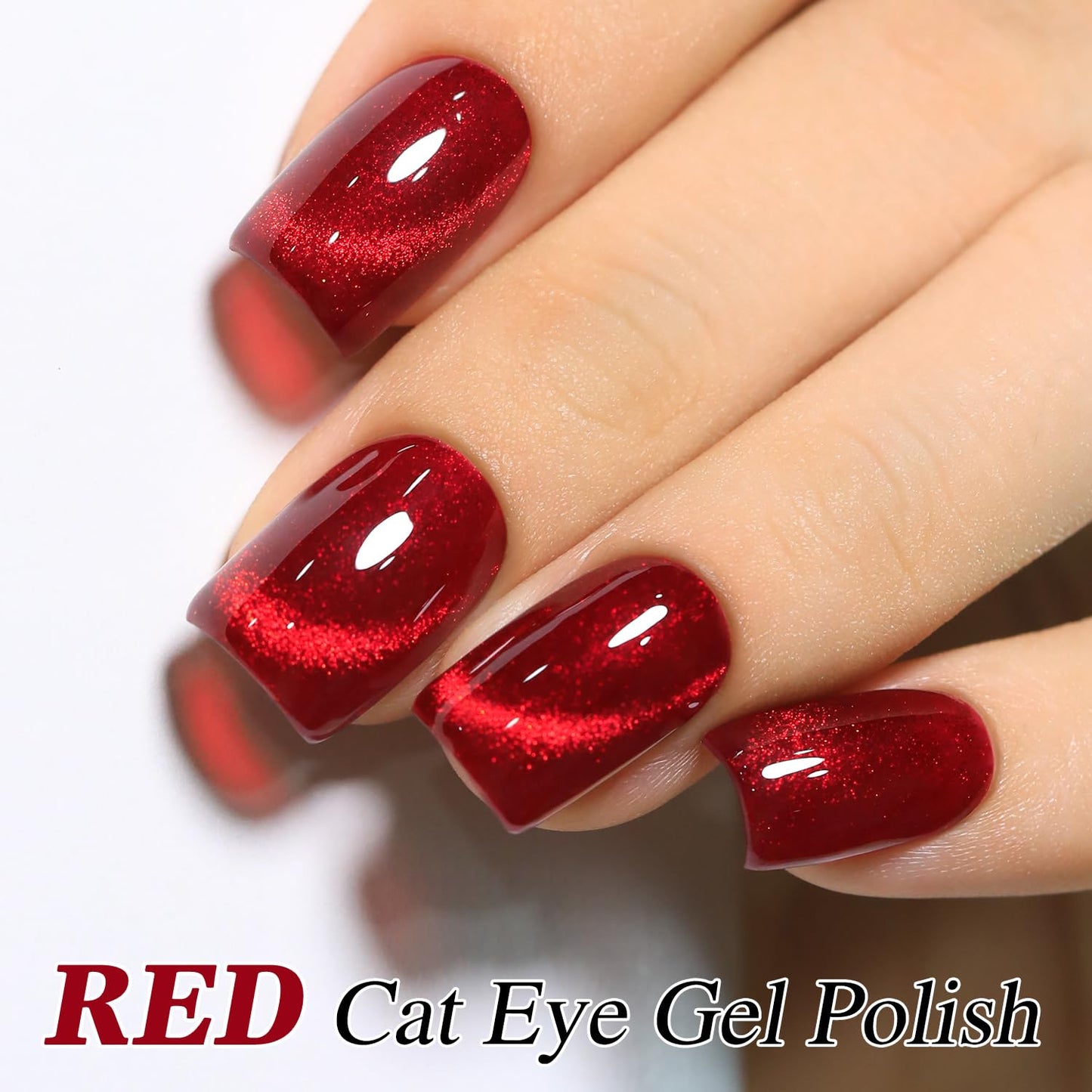 Double Rhythm Jelly Glass Cat Eye Gel Polish with Magnet 15ML Holographic Glitter Shimmer Translucent Sheer Color Magnetic Nail Polish Salon DIY at Home (Blood Red-MC1107)