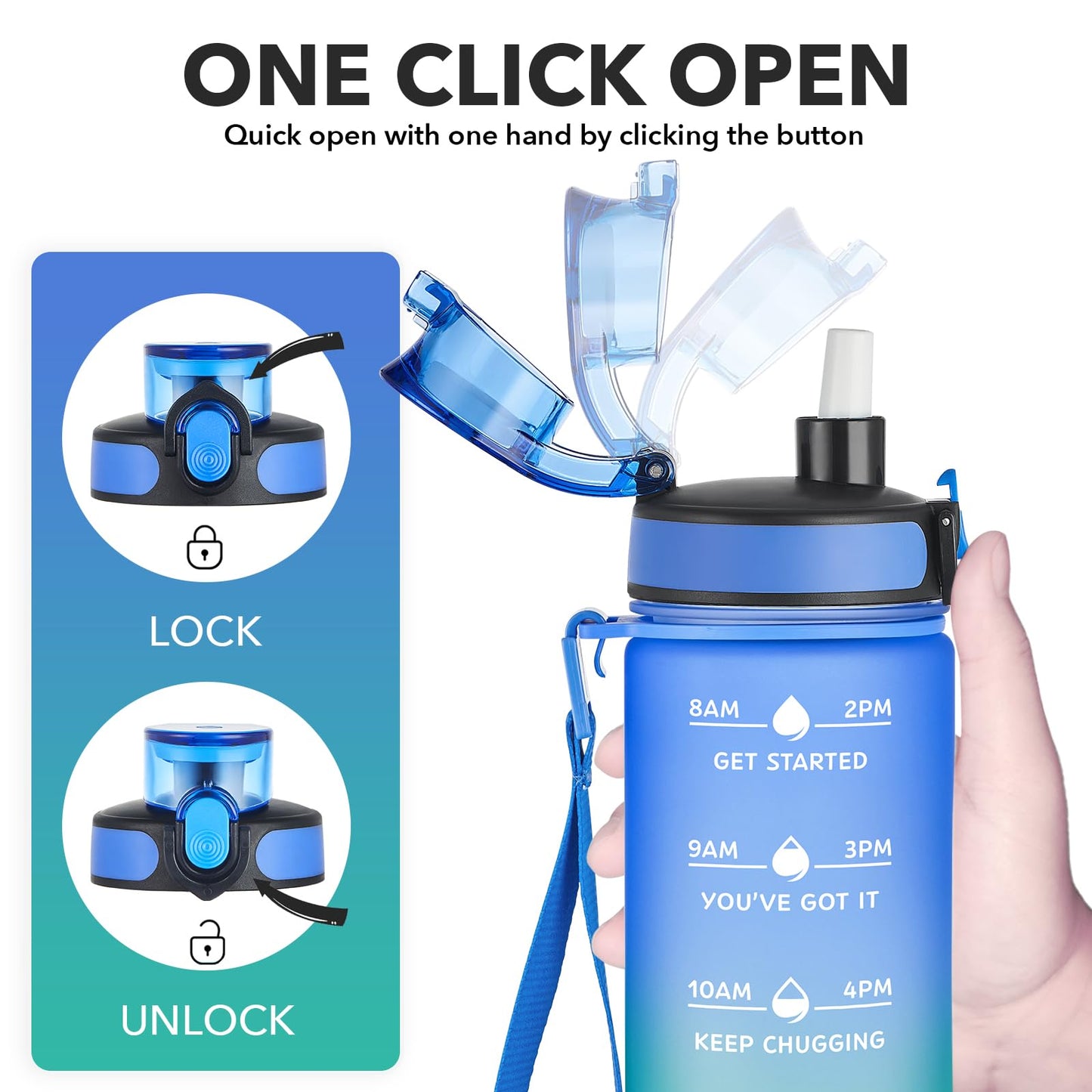 Enerbone 24 oz Water Bottle, Leakproof BPA & Toxic Free, Motivational Water Bottle with Times to Drink and Straw, Fitness Sports Water Bottle with Strap for Office, Gym, Outdoor Sports