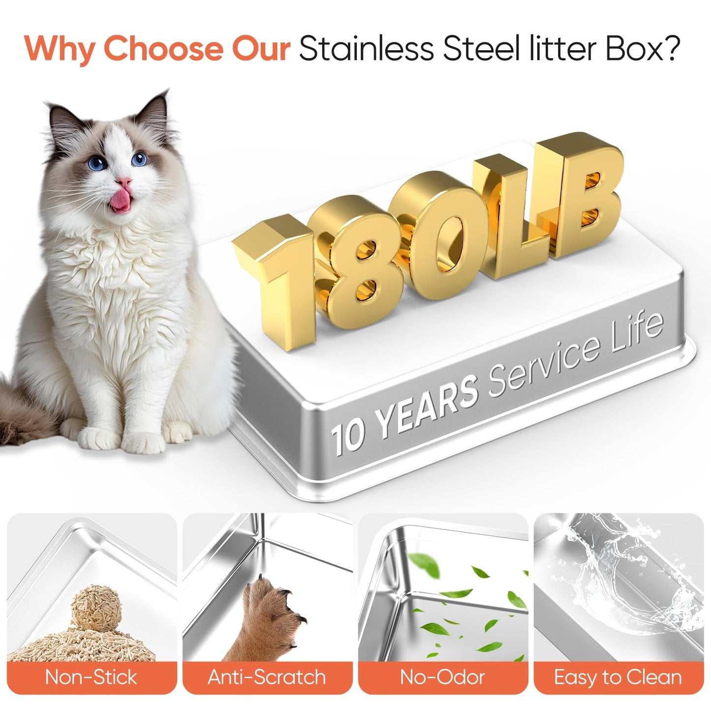 ELEGX XXXL Extra Large 28" L×20" W Odor-Control Stainless Steel Cat Litter Box, 4-in-1 Cat Metal Litter Box Set,Enclosed Removable Metal Litter Box with High Sided Enclosure,Mat & Scoop