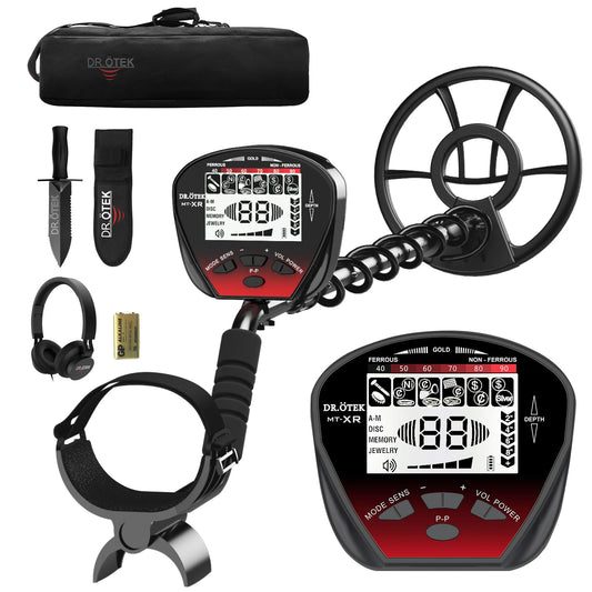 DR.ÖTEK Metal Detector for Adults Waterproof, Professional Gold Detector Kit with Higher Accuracy, 10" IP68 Coil, 5 Modes, Backlight LCD Display, Advanced DSP Chip for Beach Underwater Hunting, Red