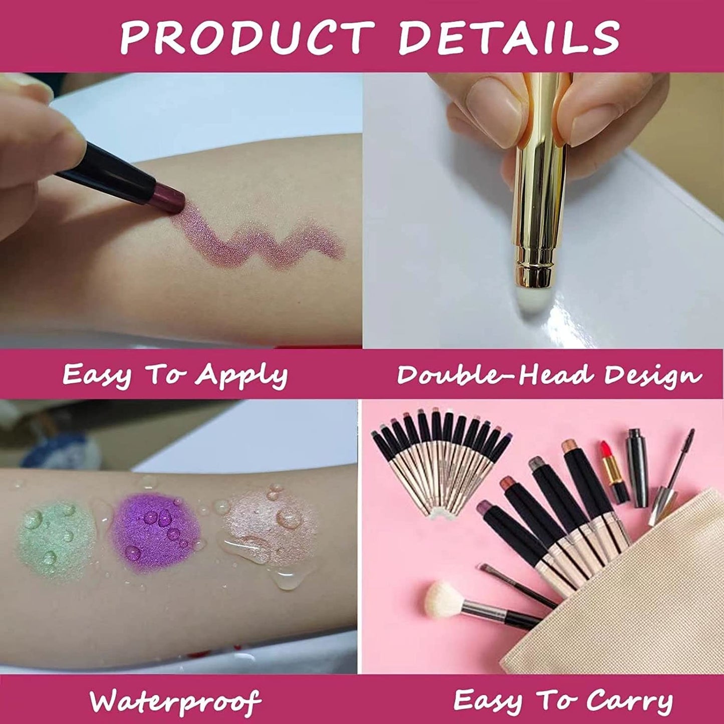 2 in 1 green Eyeshadow stick and Sponge Makeup Brush, Smooth Cream Shimmer Shadow Pencil Long Lasting Waterproof Eye Shadow Highlighter Stick Makeup , Hypoallergenic Eyeshadow, Highlighter Eye Liner