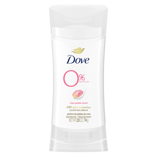 Dove 0% Aluminum Deodorant Stick Non irritating for Underarm Care Rose Petals Kindest, 2.6 Oz