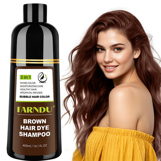 DYEING 221 BC FARNDU Chestnut Brown Hair Dye Shampoo for Gray Hair Coverage - 3 In 1 Natural Hair Color Shampoo for Women & Men, Champu Para Canas Mujer