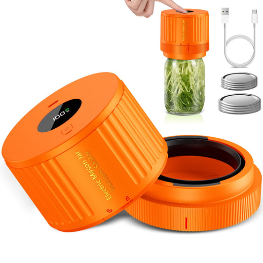 Electric Mason Jar Vacuum Sealer, Cordless Vacuum Sealer Kit with Wide-Mouth & Regular-Mouth Mason Jar Lids, Canning Vacuum Sealer for Food Storage and Fermentation, Orange