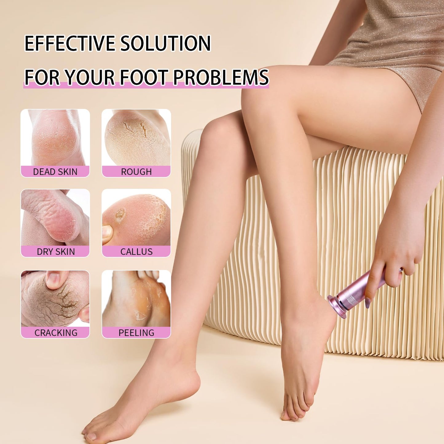 Electric Foot Callus Remover, Upgrade Electric Foot File, Adjustable Speed Foot File with 60 Pcs Sandpaper Discs, Electric Foot File Callus Remover for Cracked, or Tough Skin and Calluses, Pink