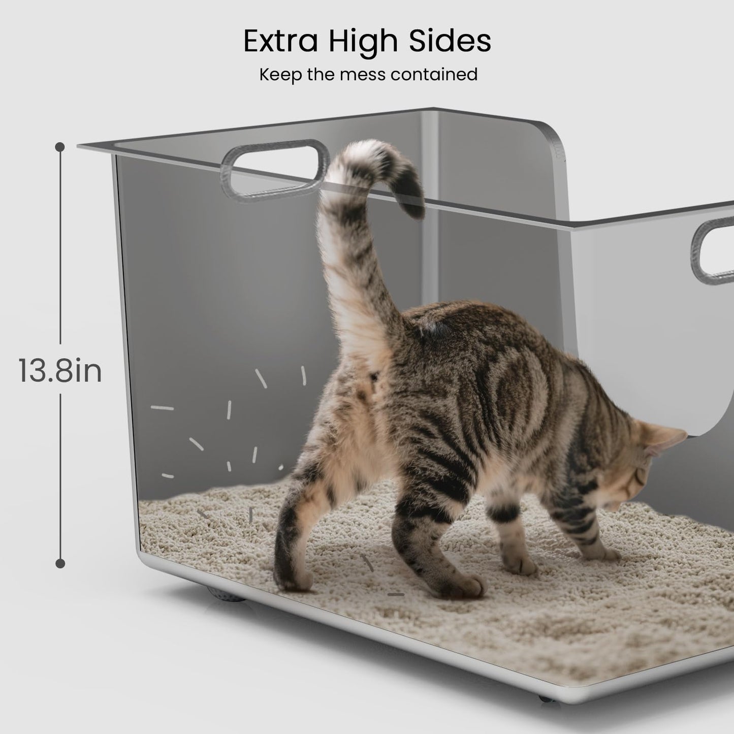 Enclosed Stainless Steel Cat Litter Box 13.8” High Sides, Extra Large Litter Box for Big Cats, XL Metal Kitty Litter Pan Pet Toliet with Wheels for Easy Mobility, Anti-Leakage, Non-Sticky, Easy Clean