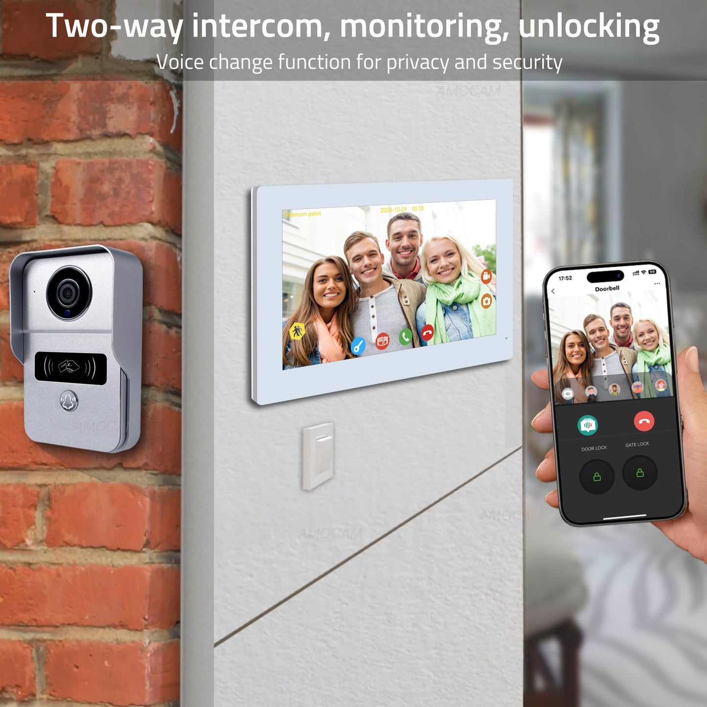 2-Wire Video Intercom System, 7 Inch 1080P Touchscreen WiFi Video Doorbell Door Phone System, No Monthly Fees, Snapshot, Monitoring Tuya App Card Unlock for Home Apartment (Monitor with WiFi)