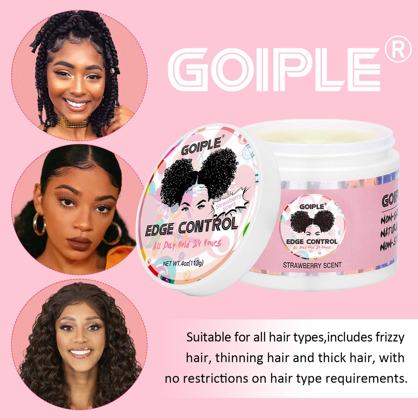 Edge Control Wax for Women Strong Hold Non-greasy Edge Control Smoother Edge Tamer, Edge Wax Styling Tamer Edge Control for Black Hair No Flaking, White Residue, Edge Control Briad Bonnet Brush Set