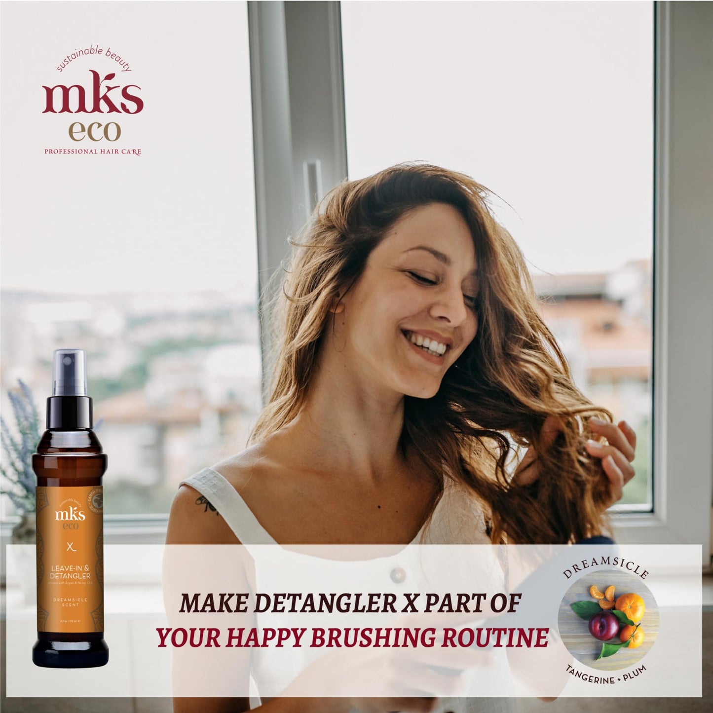 Earthly Body MKS eco X, Dreamsicle Scent - 10 fl oz - Leave-In Treatment & Detangler - Moroccan Argan Oil, Hemp Seed Oil - Vegan & Cruelty Free