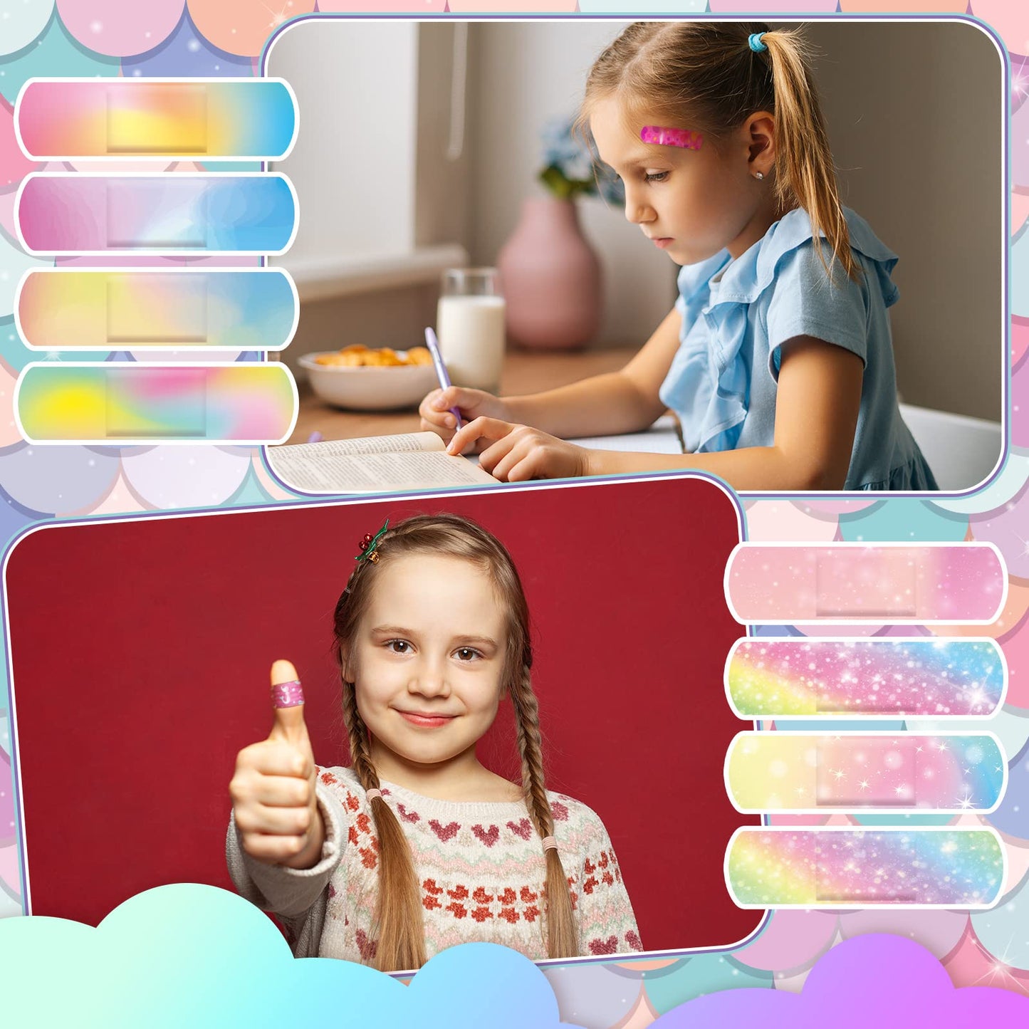 120 Pcs Kids Bandages Bulk Cute Cartoon Flexible Bandages Waterproof Breathable Bandages Strip Protect Cuts and Scrapes for Girls Boys Children Toddlers (Romantic Style)