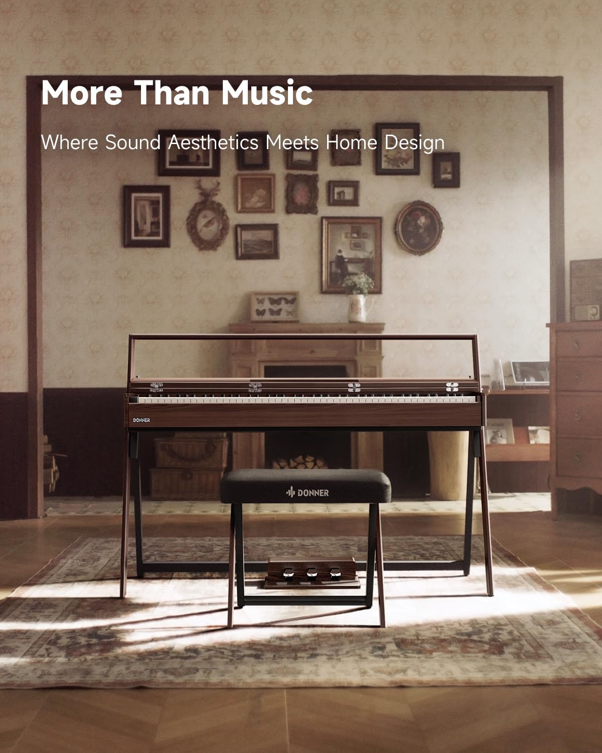 Donner OURA R300 88 Key Weighted Keyboard Piano for Advanced, Home Digital Piano with 88 Keys Graded Hammer Standard Keyborad, Bluetooth, LOCAL OFF, 2*15W, Half-pedal, 256 Polyphony, Walnut Wood Color