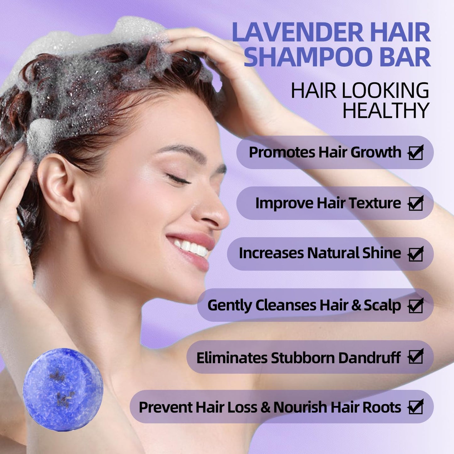 2 Pack Lavender Shampoo Bar,Solid Shampoo Bar And Conditioner Effect Hair Soap,Organic Shampoo Bars For Hair With All Natural Plant Based Essential Oils