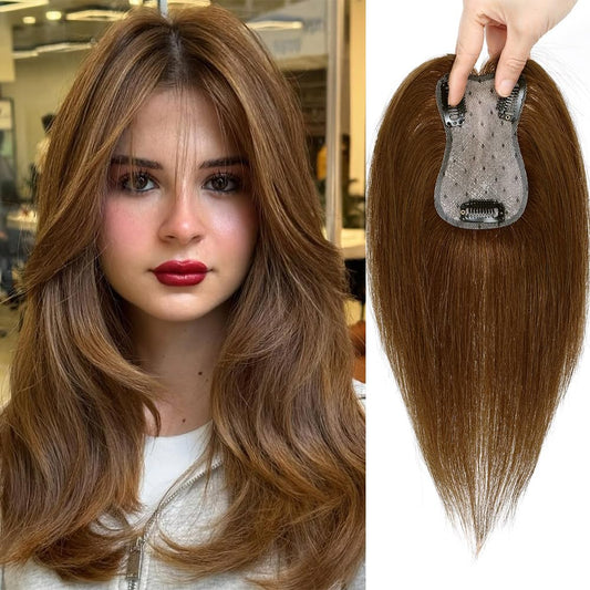 EROADE Toppers for Women Real Human Hair, 3D Human Hair Toppers for Women with Thinning Hair 165% Density Middle Part Clip in Bangs Toppers Hair Pieces