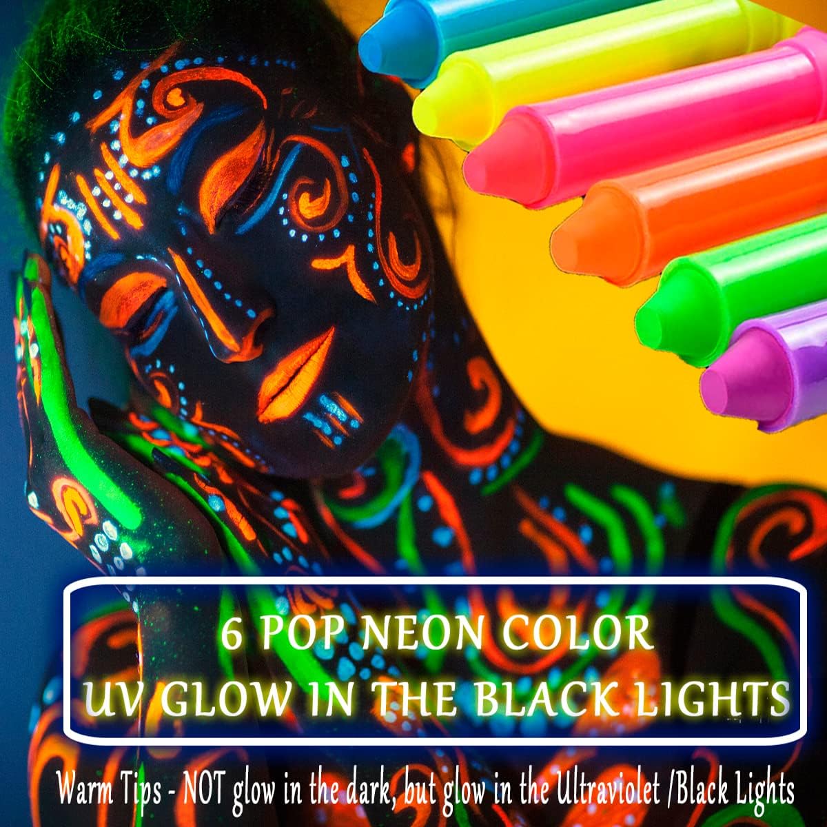 12pcs Glow Face Body Paint, Glow In The Dark Under UV Black Light Sticks Makeup Neon Face Painting Kits for Kids Adult Halloween Festival Accessory Glow Party Supplies