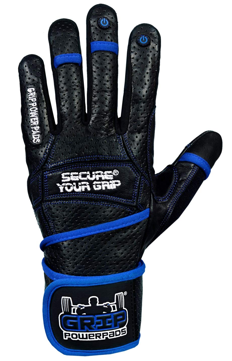 Elite Leather Gym Gloves with Built in 2" Wide Wrist Wraps Best Grip & Design for Weightlifting Power Lifting Bodybuilding & Strength Training Workout Exercises (Full Fingers Blue, Medium)