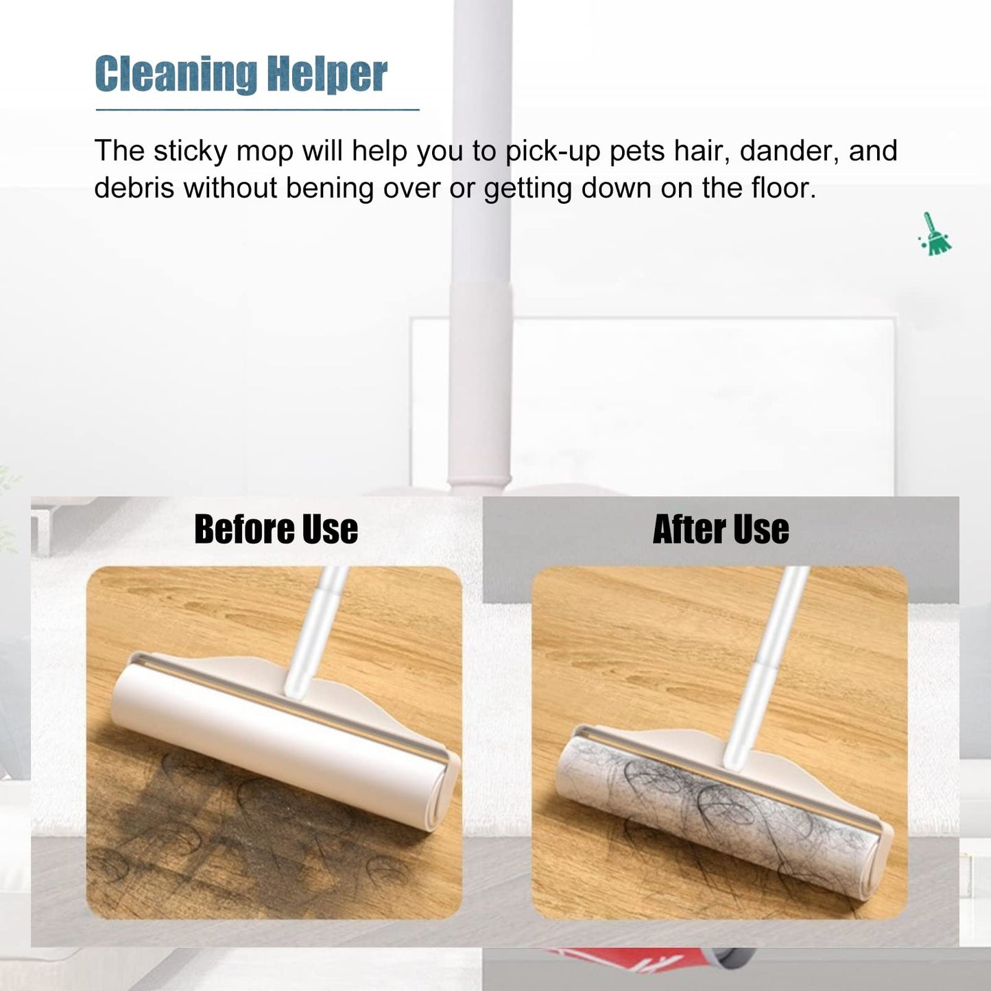 124cm Long Lint Roller for Floors, Large Clothes Sticker Roller with Cover, White Dog/Cat Hair Cleaning/Removal Extra Sticky