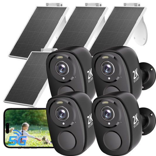 ELECCTV 2.4&5ghz WiFi Solar Security Cameras Wireless Outdoor,2K QHD Home Security System, 4 Cameras Kit with 130° Ultra-Wide View, 2-Way Talk, IP65,Color Night Vision, Spotlight & Siren (4, Black)