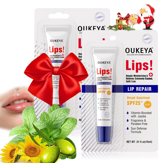 2PCS, Medicated Lip Balm w/Organic & 100% Natural Ingredients, Squeeze Tube Lip Butter SPF 25+ Long-Lasting Moisturizing Overnight Lip Mask Gentle Exfoliation Extreme Dry Lips Treatment