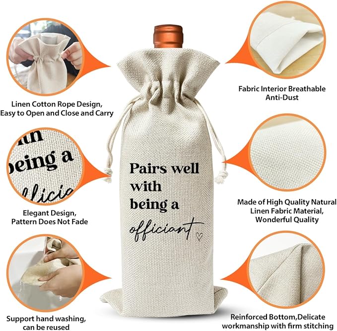 Engagement Officiant Gift Wine Bag, Wedding Officiant Gift, Wedding Proposal Gift, Ordained Minister and Pastor Appreciation Gift, Wedding Party Supply Favor, Officiant Gift Idea, Cotton Linen Bag