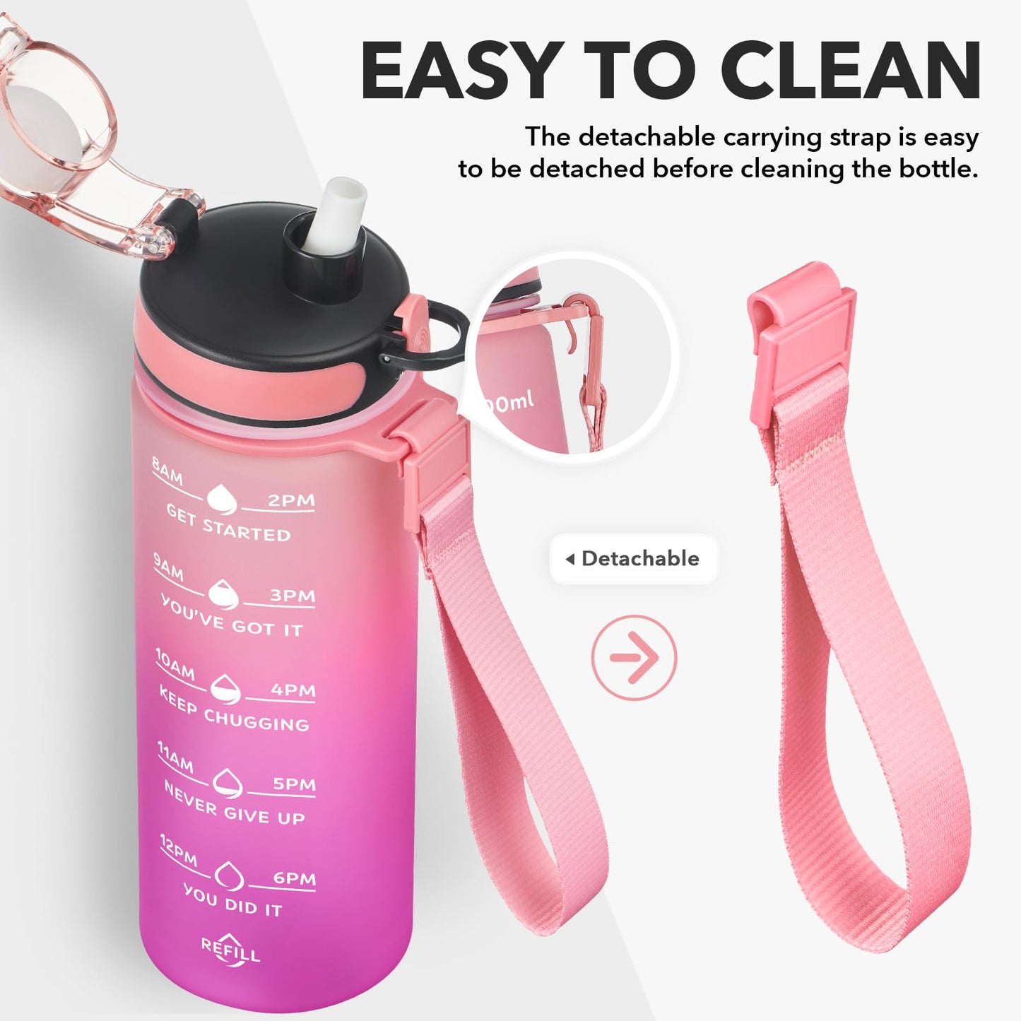 Enerbone 24 oz Water Bottle, Leakproof BPA & Toxic Free, Motivational Water Bottle with Times to Drink and Straw, Fitness Sports Water Bottle with Strap for Office, Gym, Outdoor Sports
