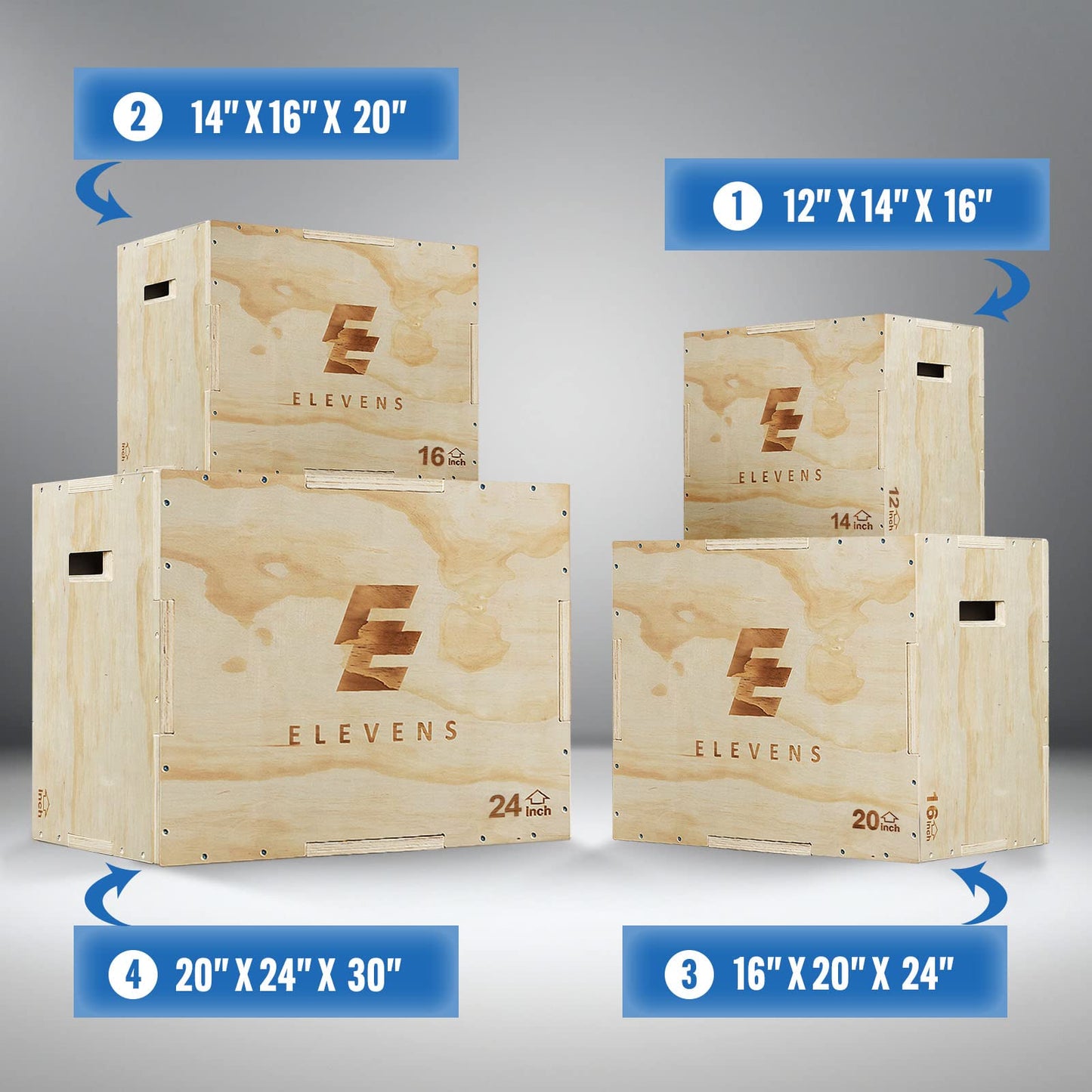 Elevens 3 in 1 Wooden Plyo Box Jump Box Plyometric Box for Jumping Trainer, Skipping, Jumping, Lunges, Box Jumps, Squats, Step-Ups, Dips (30"x20"x24")
