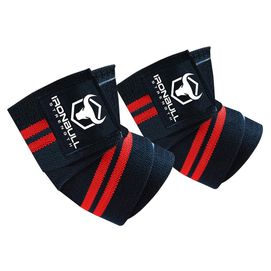 Elbow Wraps for Weightlifting (1 Pair) - 50" Elastic Elbow Braces for Weight Lifting - Elbow Support for Bench Press, Powerlifting, Fitness, & Gym Workout - Gym Elbow Straps Weightlifting (Black/Red)