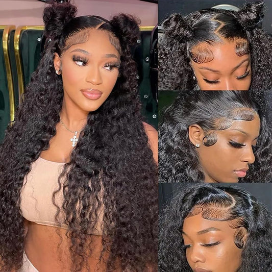 EQ DUOUPA 20 Inch Deep Wave Lace Front Wigs Human Hair 13x6 HD Transparent Human Hair Lace Front Wigs for Women 180 Density Deep Wave Frontal Wigs with Baby Hair Pre Plcked