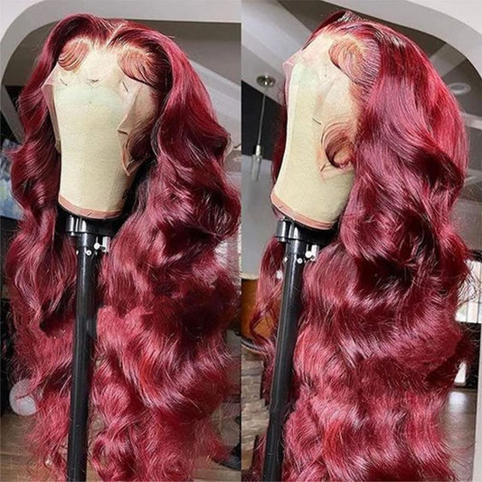 250% Density 99J Burgundy Lace Front Wigs Human Hair With Baby Hair Pre Plucked 13x4 Body Wave 99j HD Transparent Lace Frontal Human Hair Wigs for Women 99J Glueless Lace Front Wigs Human Hair 20Inch