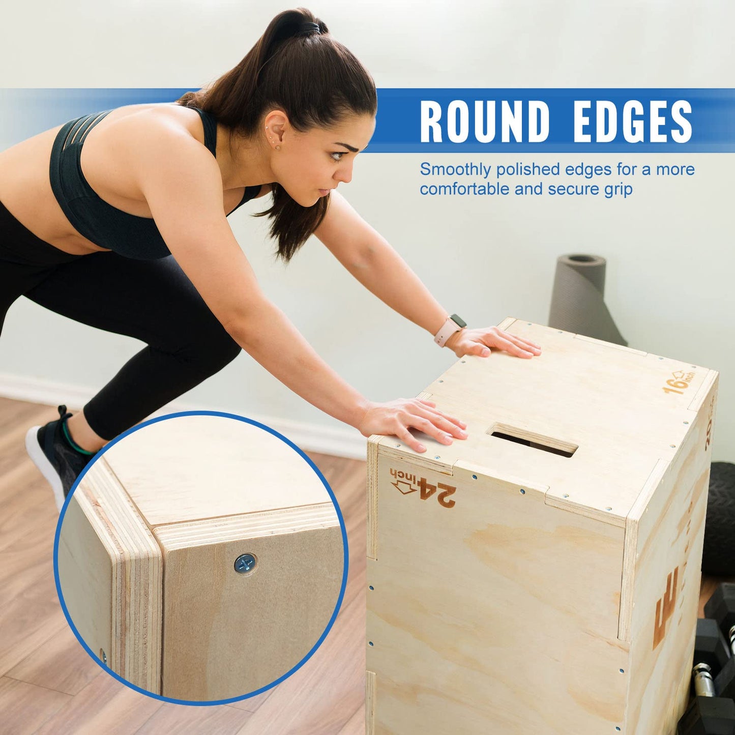 Elevens 3 in 1 Wooden Plyo Box Jump Box Plyometric Box for Jumping Trainer, Skipping, Jumping, Lunges, Box Jumps, Squats, Step-Ups, Dips (30"x20"x24")