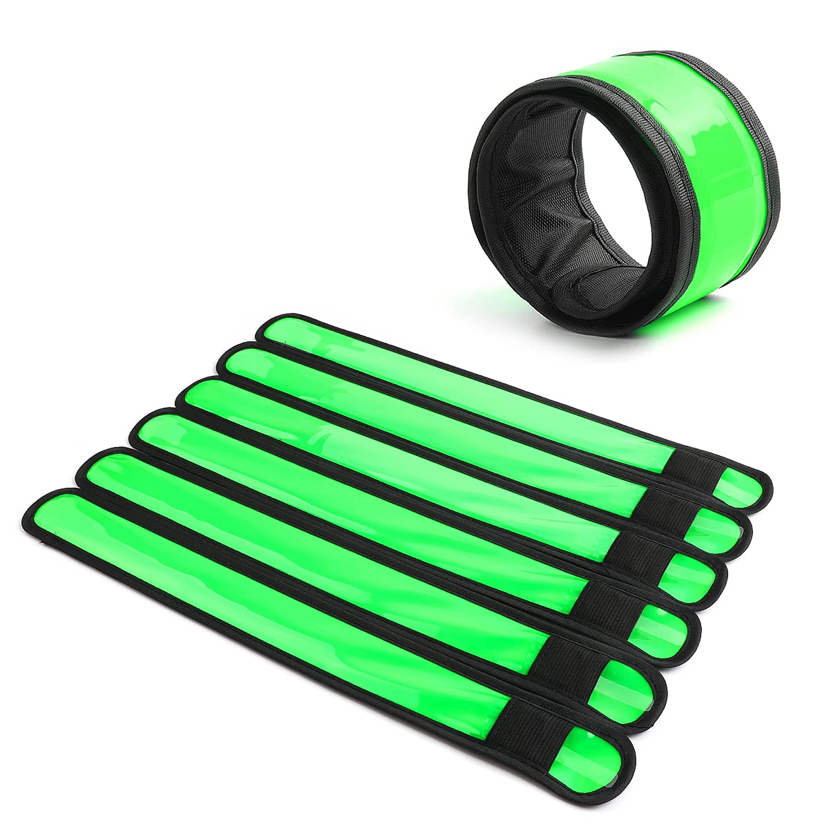 esonstyle Pack of 6 LED Light Up Band Slap Bracelets Night Safety Wrist Band for Cycling Walking Running Concert Camping Outdoor Sports (6 pcs-Green)