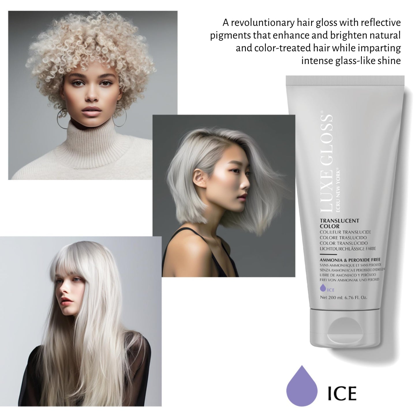 ECRU New York LUXE GLOSS Hair Gloss for Enhanced Color and Glass-Like Shine, Ice