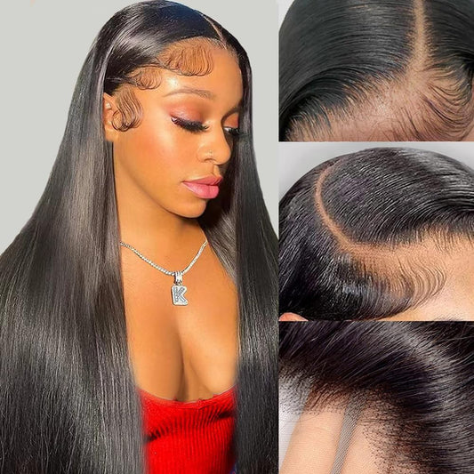 Eileen 13x4 HD Lace Front Wigs Human Hair Straight 28 Inch 180 Density Glueless Wigs Human Hair Straight Lace Frontal Wigs Human Hair Closure Wig Human Hair for Women Natural Black
