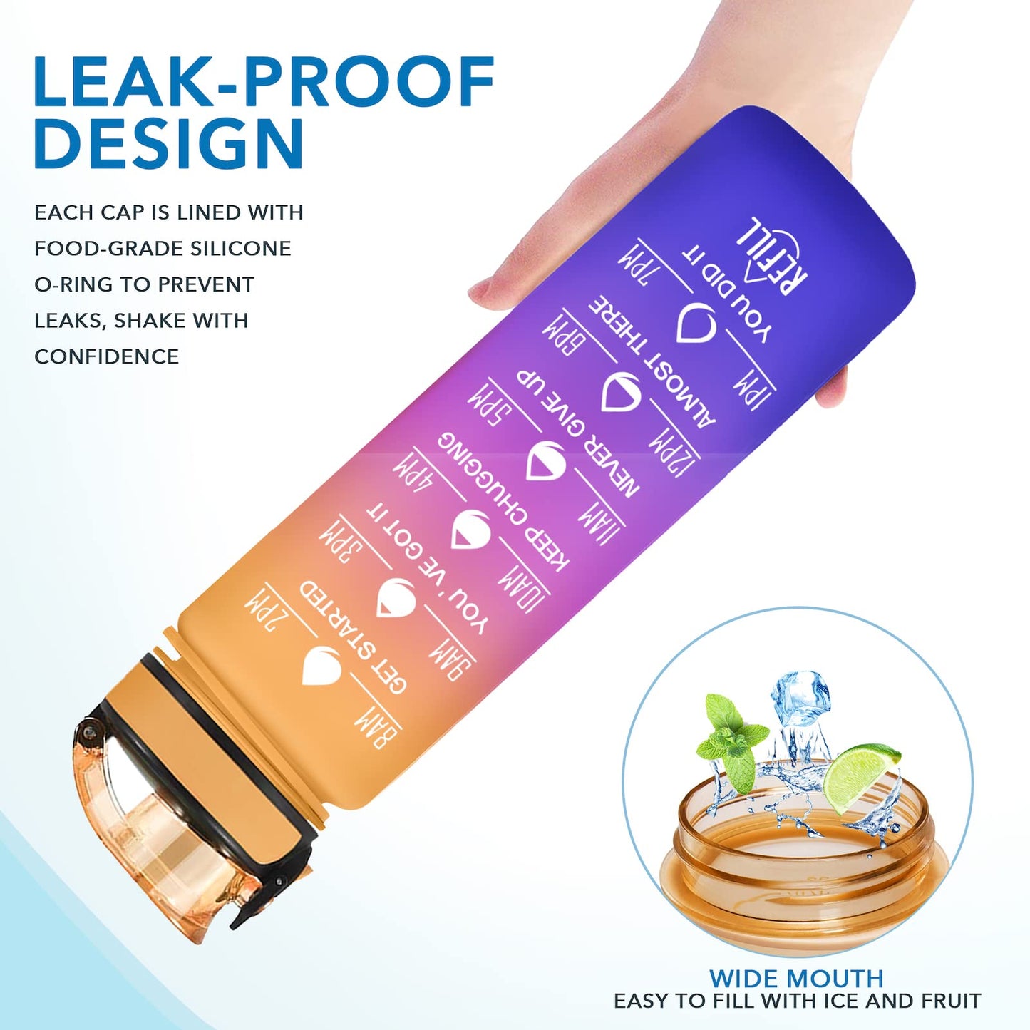 Enerbone 32 oz Water Bottle, Leakproof BPA & Toxic Free, Motivational Water Bottle with Times to Drink and Straw, Fitness Sports Water Bottle with Strap for Office, Gym, Outdoor Sports