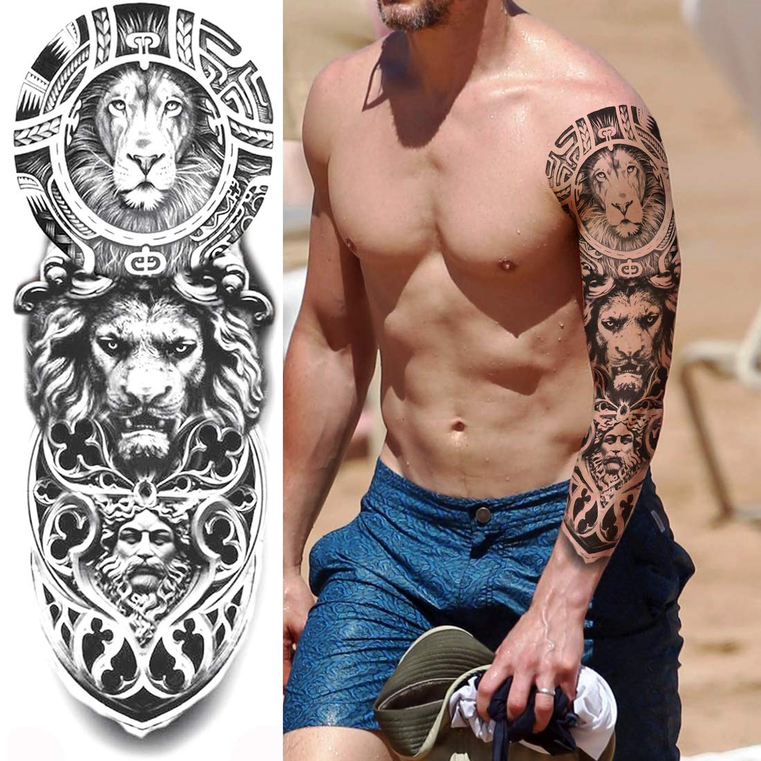 11 Sheets NEZAR Maori Temporary Tattoo Sleeve For Men Adults Tiki Turtle Manta Waterproof Fake Tattoo Sleeves For Women Black Dragon Totem Tribal Military Long Full Sleeve Tattoos Temporary Stickers