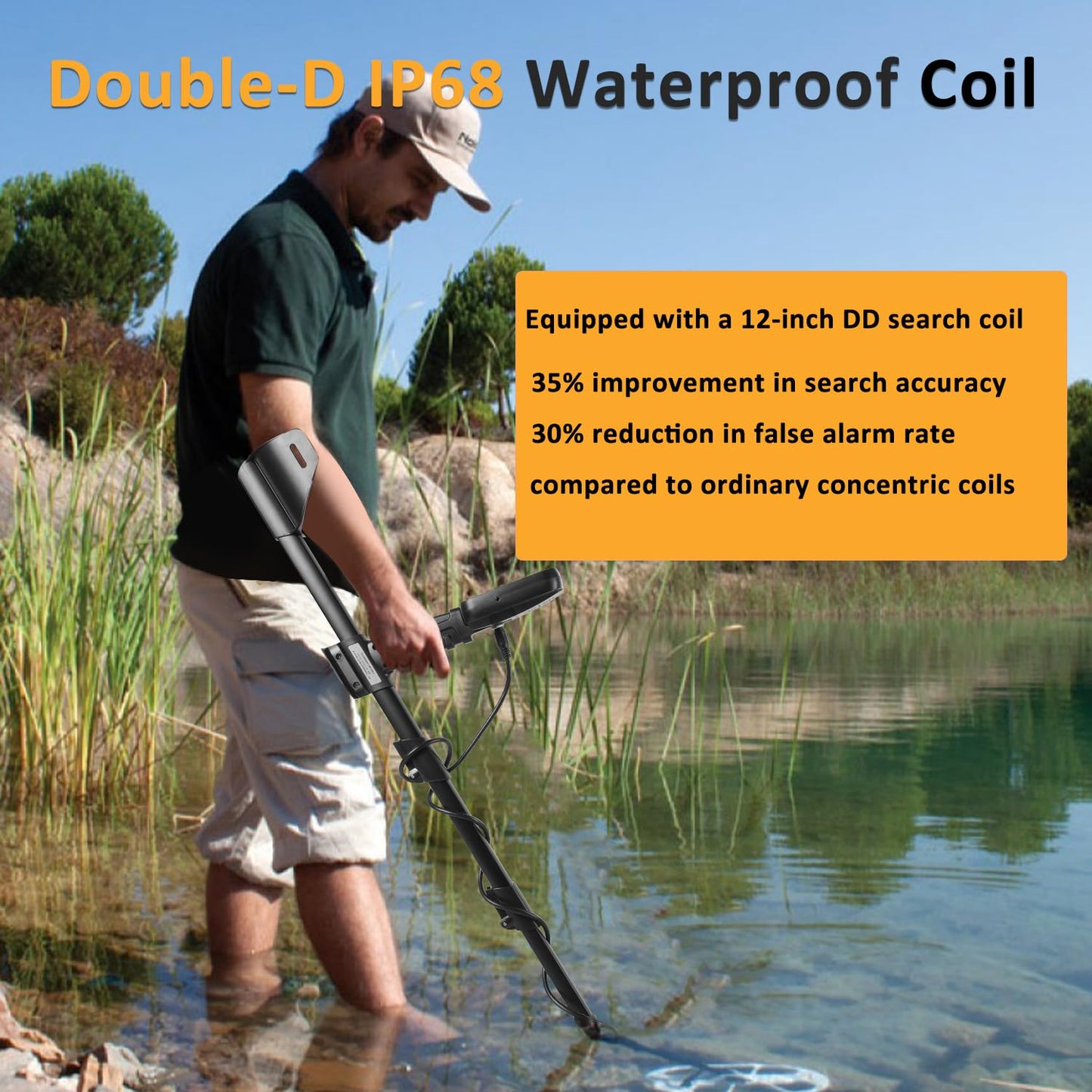 16 Inch Depth Metal Detector for Adults,19.2 kHz Higher Sensitivity Professional Metal Detector kit with Double-D Waterproof Coil,Beach Metal Detector and Pinpointer,4 Professional Modes,LCD Display